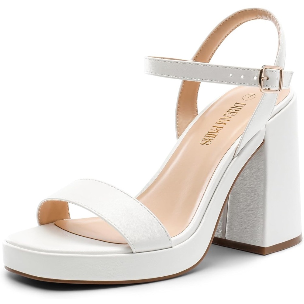 Dream Pairs White Block Heel Sandals Sz7.5